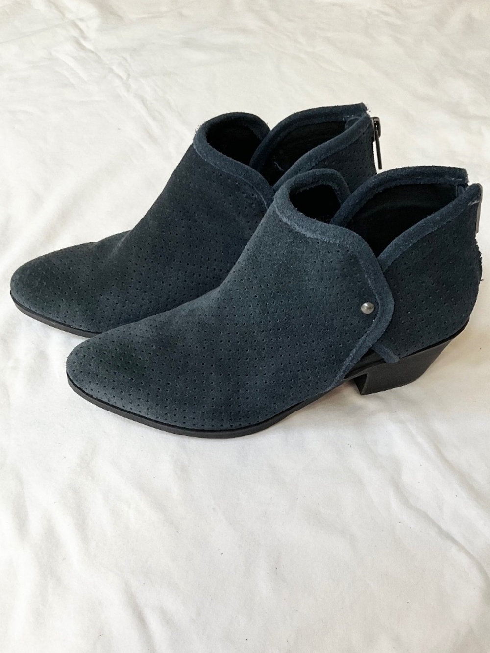 Adam Tucker Me Too Tate Blue Perforated Suede Leather Ankle Boots Booties